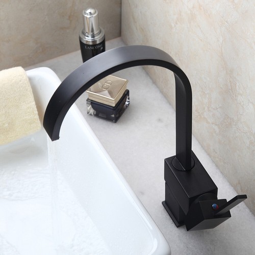 Swivel Spout Kitchen Sink Faucet Black Single Handle&Hole Mixer Deck Mounted Tap - Picture 6 of 10