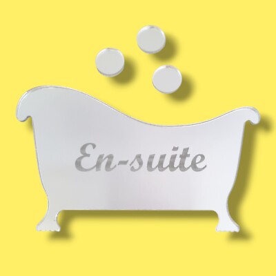 Graviertes Bad & Seifenblasen en-suite Türschild geformte Acrylspiegel - verschiedene Größen