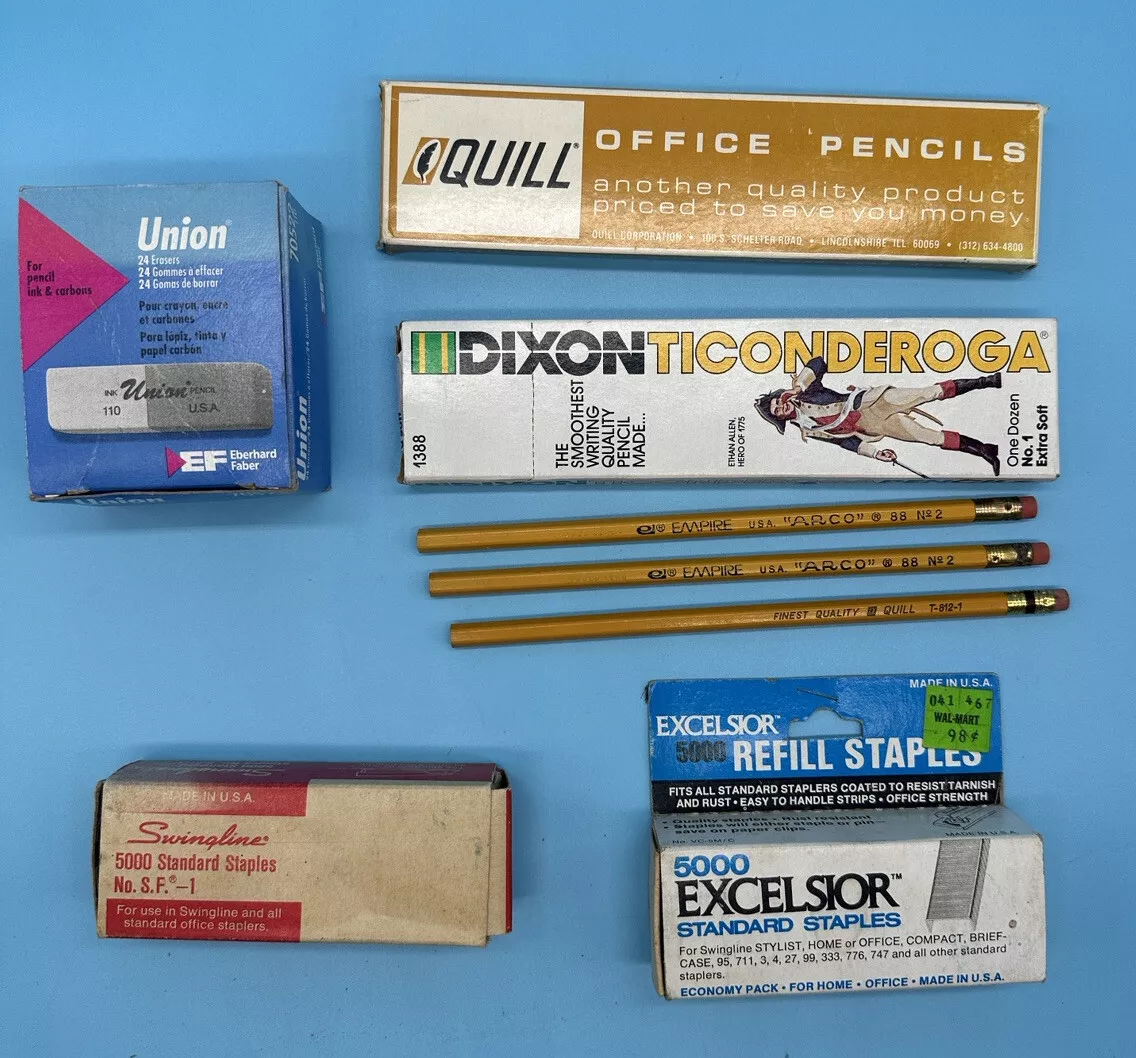 Vintage Lot Office Supplies PENCILS STAPLES ERASERS Dixon Quill Union Swingline