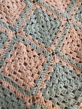 Hand Crotchet Baby Blue Pink Blanket/Afghan/Throw Granny Squares 31  X 42  