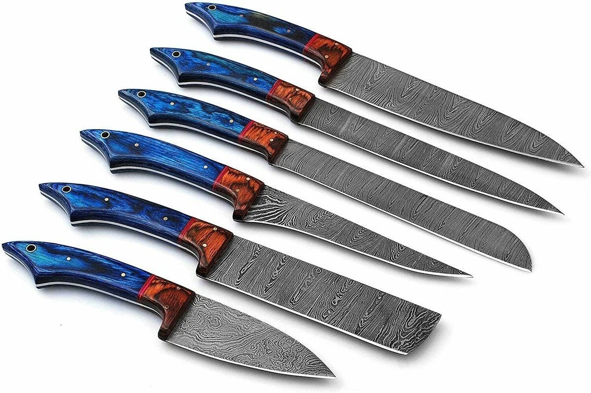 Hand Forged Damascus Chef Set, Kitchen Set With Wood Handle Material