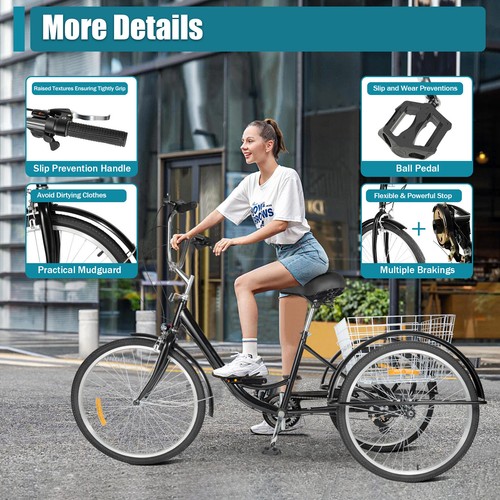 Erwachsene Dreirad 8-Gang 3 Räder Fahrräder Senioren Dreirad 24 Zoll mit Korb DE - Bild 18 von 20