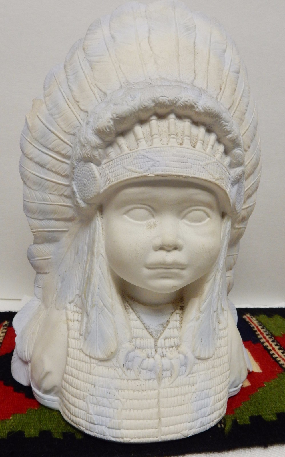 Byron Molds Bust Head Child Tribal Native Head Dress Ceramic Statue LG '82 Vtg