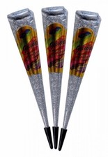 3x Golecha Glitter Cones (Silber) Glitzer Kegel f&uuml;r Henna-Dekoration - 75g