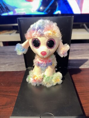 Ty Beanie Boos Rainbow 6 inch Poodle Dog Plush 2017 Glitter Eyes, No Tag 