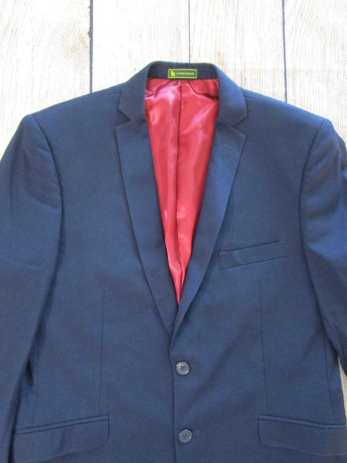 Cooper & Nelson Solid Blue Red Lining Mens Suit B… - image 9