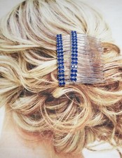 3.5 mm Double Row Sapphire color Austrian Crystal Hair comb Pair