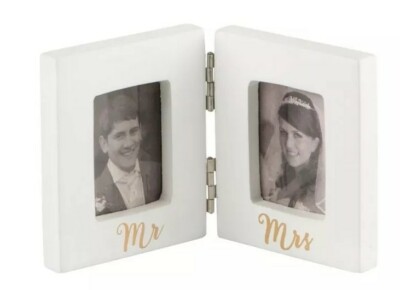 Mr & Mrs Gold Mini Double Weißgold Fotorahmen süß Hochzeitstag Geschenk 