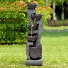 Faux Stone Garden Cascade – Multi-Basin Water Feature with Subtle LED Effects