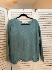 Peace Love World Boheme Mixed Motif 100% Cotton Sweater (Med, Stone Blue) A69360