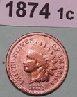 1874 INDIAN HEAD US COPPER ONE CENT COIN VERY GOOD DETAILS CLEANED