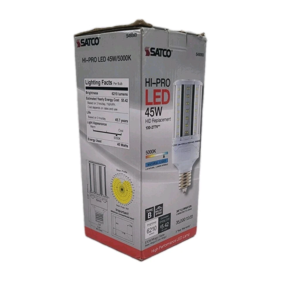 SATCO HI-PRO LED S49393 Bulb 45W- 100-277V, Corncob Base EX39/ Brand New - Image 3 of 4
