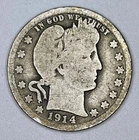1914-D Barber Quarter 25C 90% Silver USA Coin Denver Mint