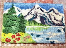 Completed BUCILLA Latch Hook Rug MOUNTAIN LAKE  26x40" BOUND EUC 12152 VTG