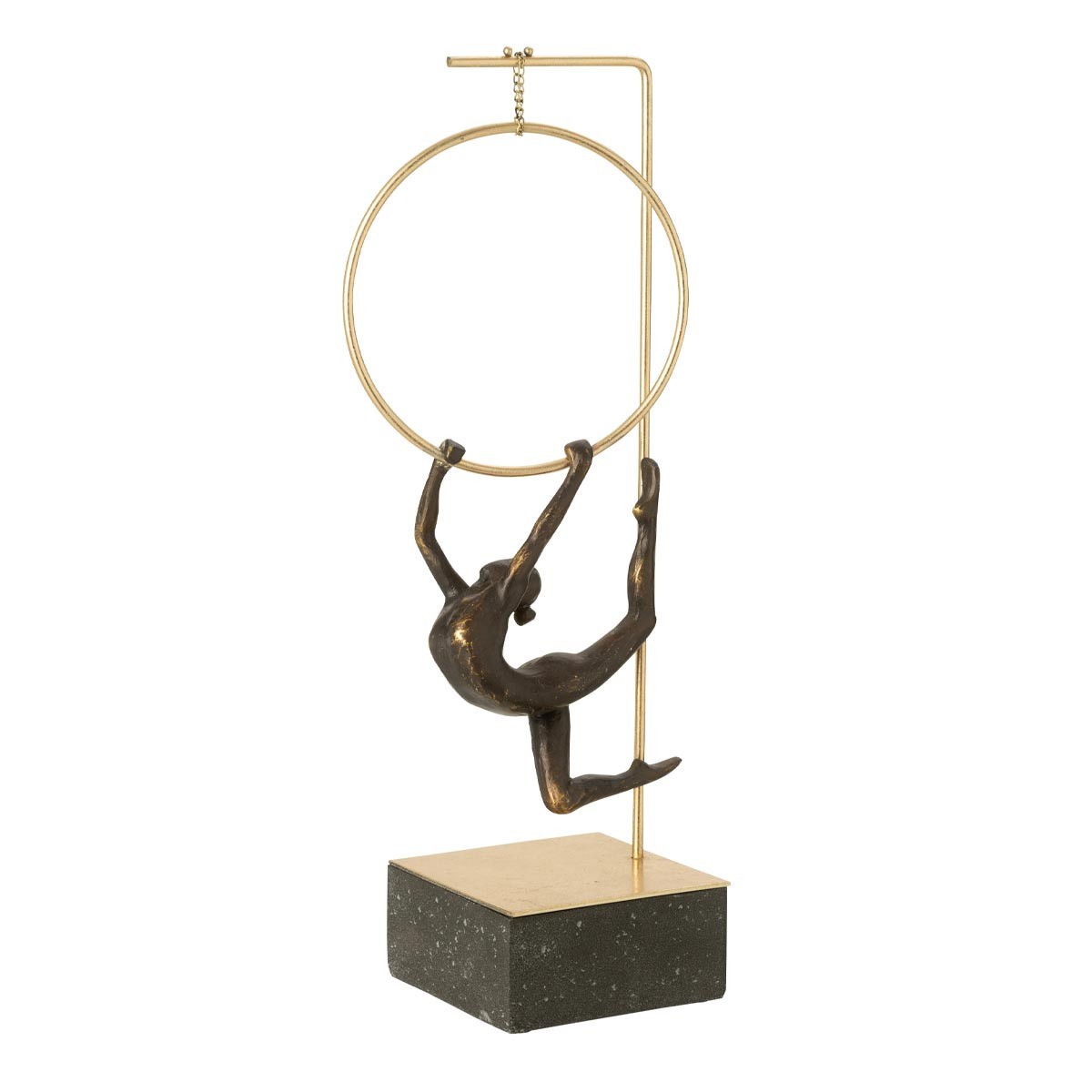 Gymnaste cerceau sur socle Alpha 48cm objet décoration design doré noir