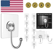 44 lbs Capacity Clear Adhesive Hooks - 10 Pack for Effortless Home Hanging