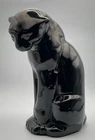 Vintage Frankoma Pottery Sitting Black Cat / Panther #114, ONYX GLAZE