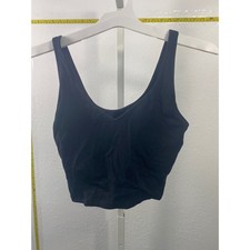 Black V-Neck Cropped Tank Top Built-In Bra Athleisure Yoga Camisole Small