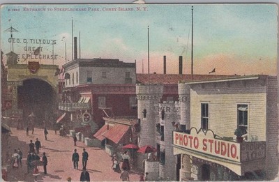 Entrance Steeplechase Park Coney Island New York 1910s Photo Studio Postcard