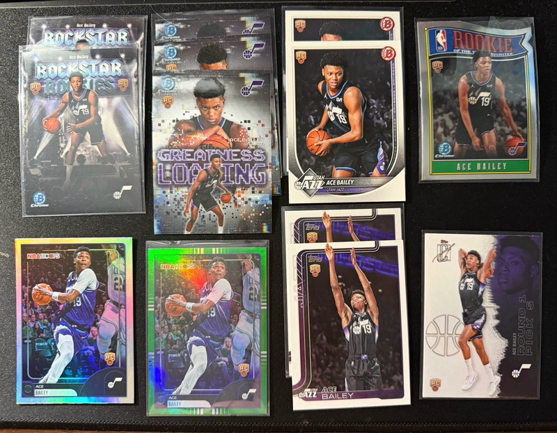 Topps Ace Bailey Rookie/Insert 13-Card Lot 2024-25 Bowman Chrome, Hoops Jazz