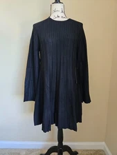 Pomander Place Tuckernuck sweater dress womens L black ribknit mini long sleeve