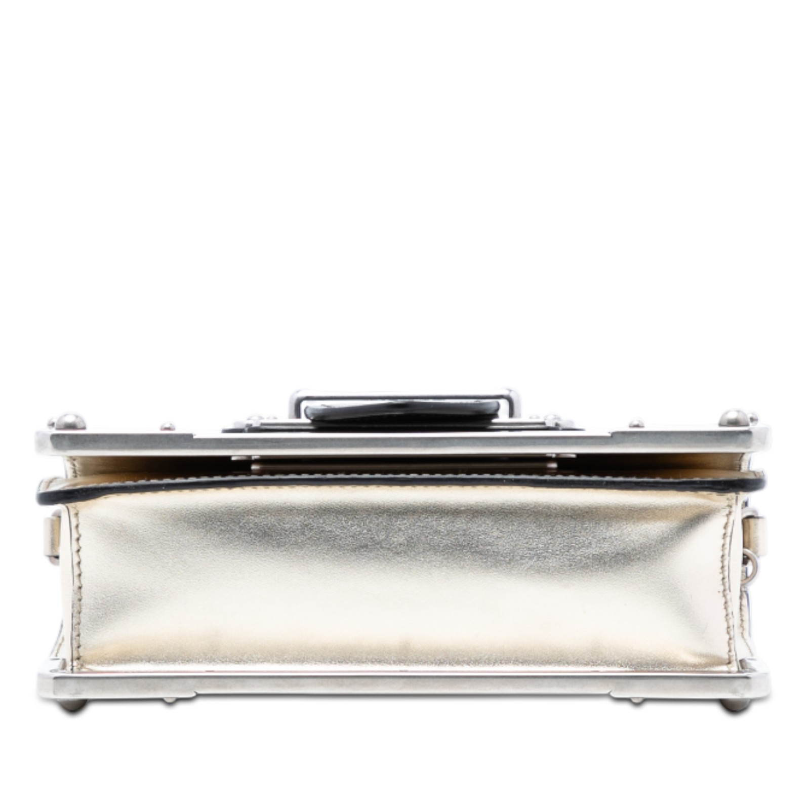 Authenticated Prada Saffiano Trimmed Metallic Vitello Cahier Bag Light Gold thumbnail 3