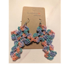 Handmade Crochet Multicolor Flower Dangle Cotton Earrings for Women
