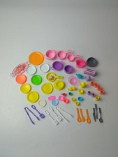 Vtg Lot Barbie Kitchen Accessories Pots Pans Glasses Toaster Plates Utensils