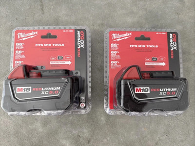 2 PCS Milwaukee 48-11-1850 M18 XC 5.0 AH 18 Volt Capacity Battery New In Pack