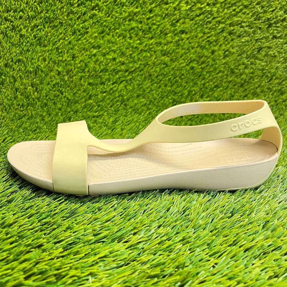 Sandalias Crocs Serena para mujer talla 11 beige marfil playa caminar correa en T punta abierta Foto 3 de 4