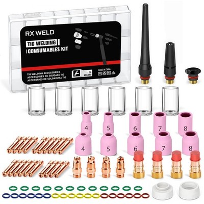 RX WELD 79PCS TIG Welding Accessories Torch Kit Stubby Gas Lens #10#12 lass C...