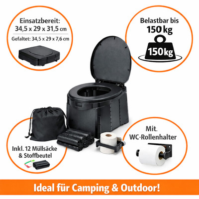 Campingtoilette Faltbar 34x29x31 Trenntoilette Klo Not Toilette 150Kg + Zubehör