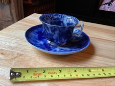 Antique Flow Blue Handled Cup And Saucer. Beautiful Unknown Pattern.