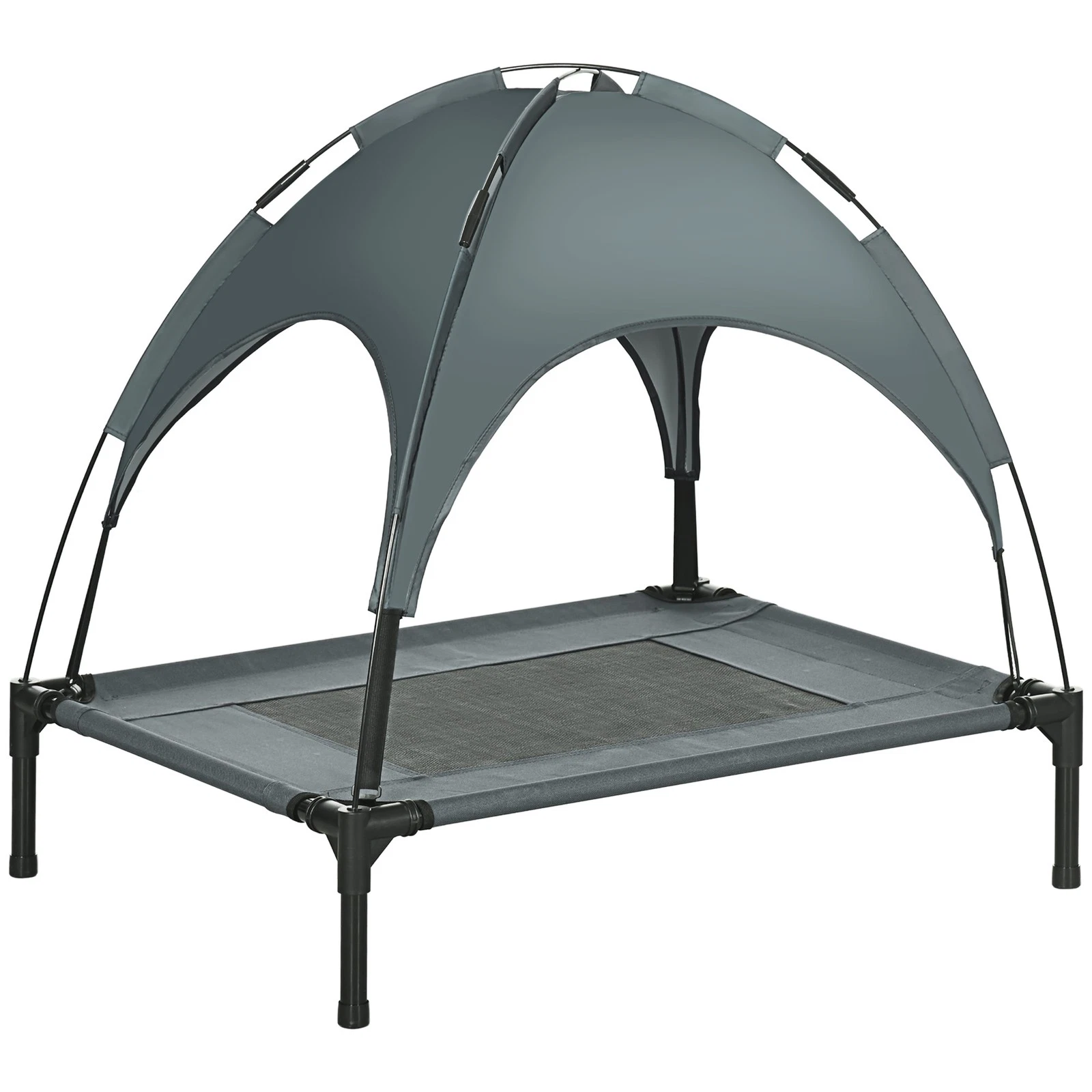 PawHut 76cm Elevated Dog Bed Cooling Raised Pet Cot UV Protection Canopy Grey