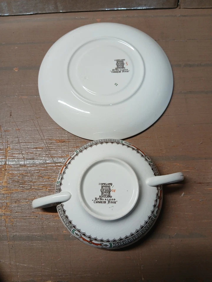 VINTAGE COPELAND SPODE CHINESE ROSE 2 HANDLED SOUP BOWL & SAUCER - Image 3 of 4
