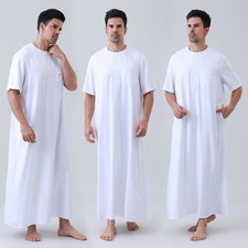 Dubai Saudi Dishdasha Jubba Thoub Muslim Men Abaya Long Loose Kaftan Robe Thobe