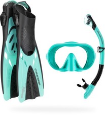 Cressi Explorer Snorkel Set, Aqua Green, L/XL - Mask, Dry Snorkel, Fins