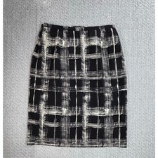 Vintage Studio 9 Sz 10 Silk Skirt Black  Cream Tan Geometric VTG Retro