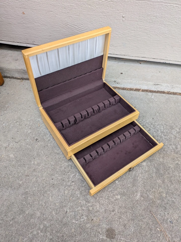 Cofre de almacenamiento de cubiertos vintage estuche/caja de madera con cajón J34 Foto 4 de 4