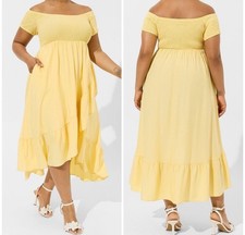 NWT Torrid off shoulder dress Maxi Plus size 3 3X 22/24 Yellow Tulip hem