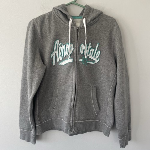 Aeropostale Women’s XL Gray Logo Full Zip Hoodie Y2K Style Sweatshirt