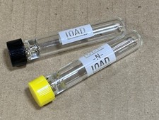 TWO x 'Lock N Load' BLACK AND YELLOW COLOR TOPS Glass Chillum Pipes w/Cap 9mmx3"