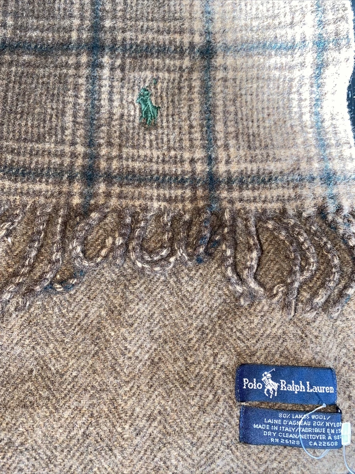 $60 Polo Ralph Lauren Hombre Lana Marrón Verde Cuadros 80% Lana Cojas Italia Nuevo Foto 2 de 4