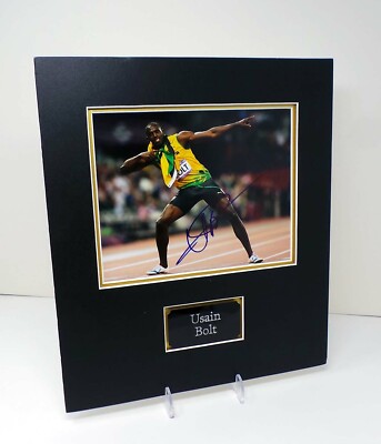 Usain Bolt signiert & montiert 10x8 Foto + Händler COA Olympia Sprint Weltrekord