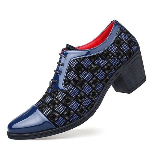 Scarpe eleganti uomo 2025 rosse a quadri in pelle a punta scarpe con tacco alto club - Foto 10 di 21