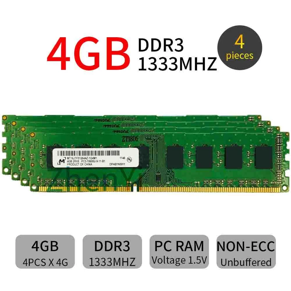 Micron 32GB 16GB 8GB 4G DDR3 1333MHz PC3-10600U DIMM Desktop Memory SDRAM Lot BT - Image 3 of 4