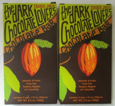 2 TRADER JOE'S DARK CHOCOLATE LOVER'S 85% CACAO CHOCOLATE BARS 3.5-OZ PACK