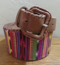 LANDS END ETHNIC BOHO WIDE FASHION BELT COLORFUL GUATEMALA SIZE 32 (WAIST 30-35)