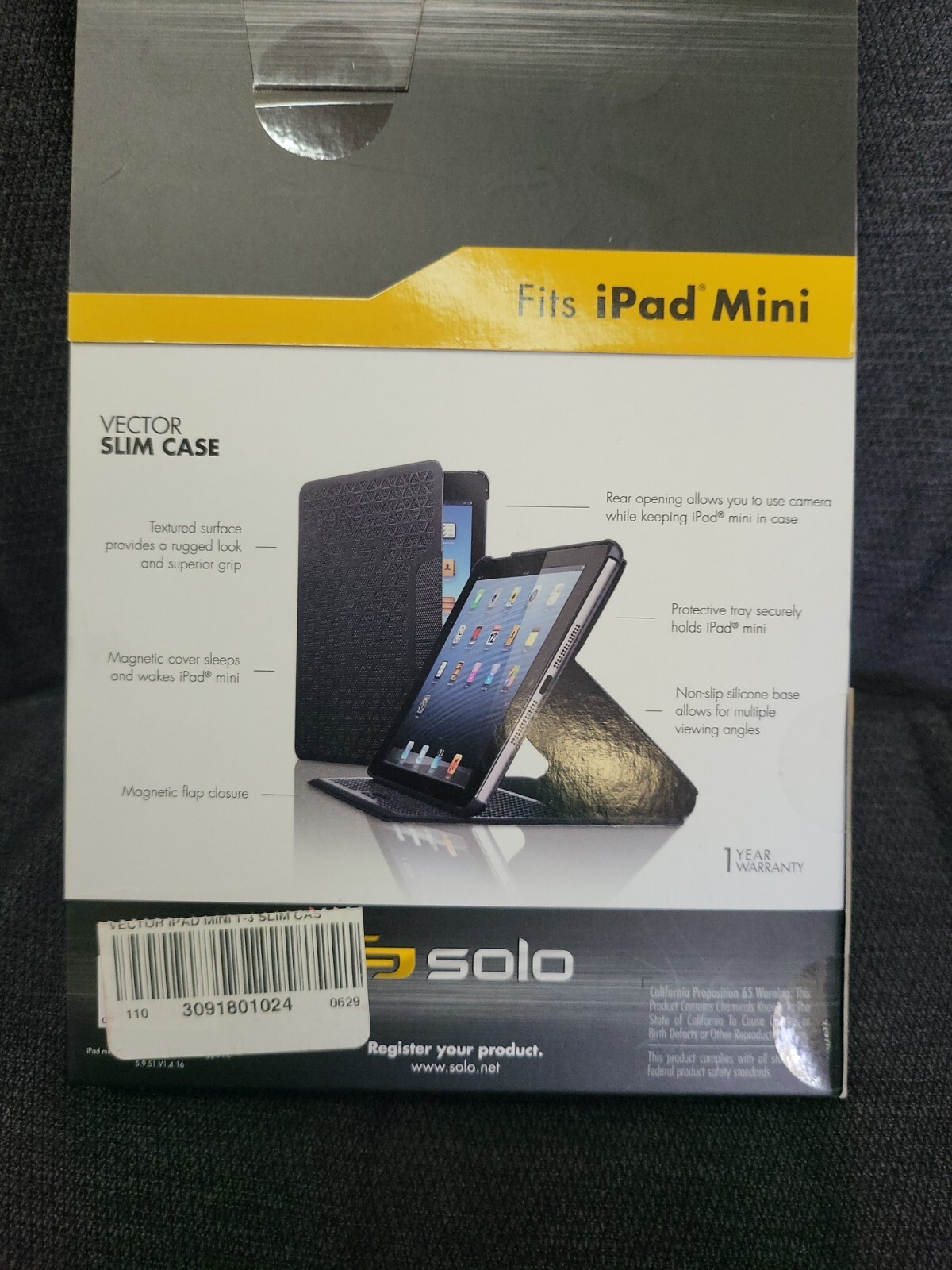 NIP SOLO Vector Slim Black Case Fits iPad Mini GEN 1-2-3