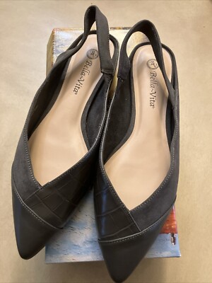 Women's Pointed Toe Slingback Flats Shoes Gray Vegan Wide 9WW Bella Vita  Milla